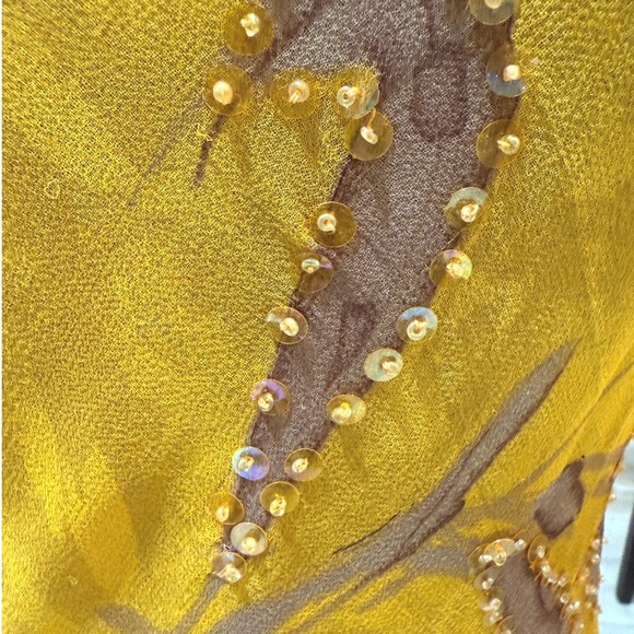 Chaudry Dress Size S Mustard Yellow Floral‎ Spaghetti Strap Ruffle Hem - Picture 10 of 10